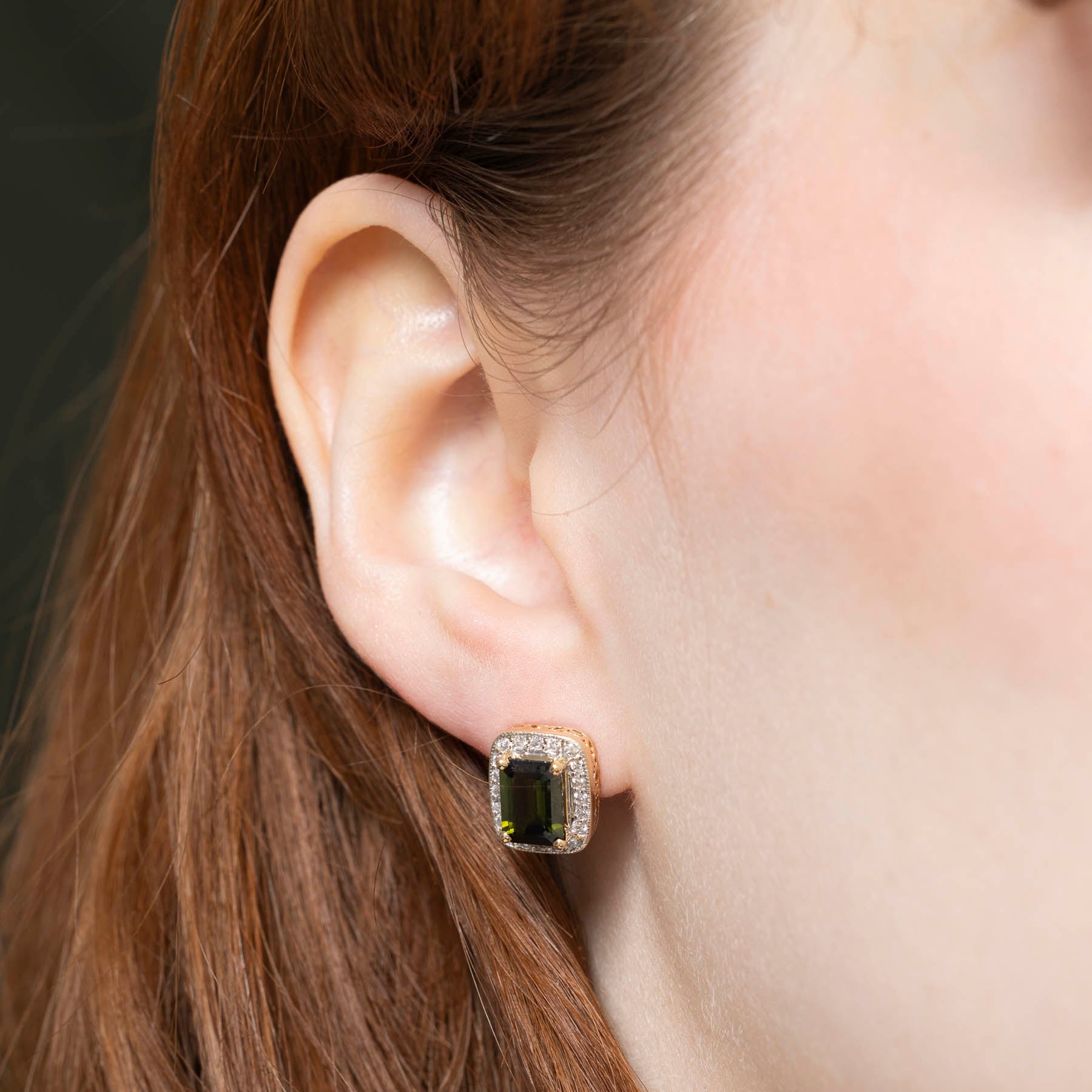 Tourmaline & Diamond Halo Stud Earrings | 2.60ctw | 0.25ctw |