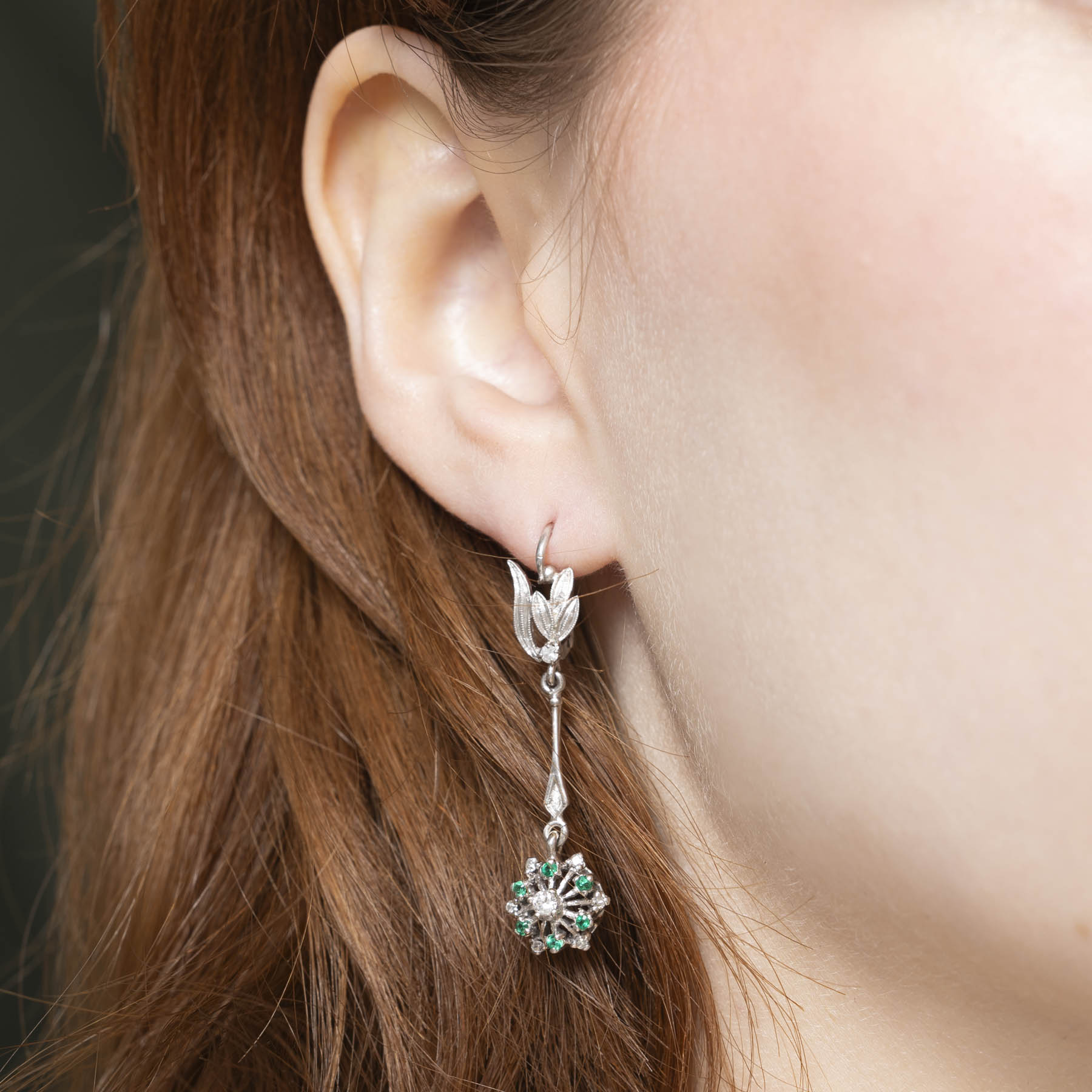 Diamond & Emerald Drop Earrings | 0.21ctw | 0.05ctw