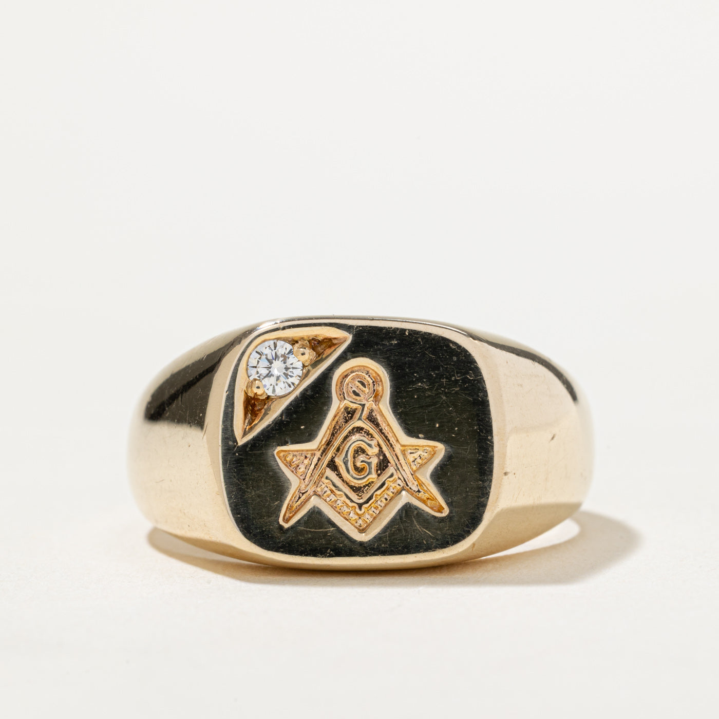 Free Masons Diamond Signet Ring | 0.08ct | SZ 12.25