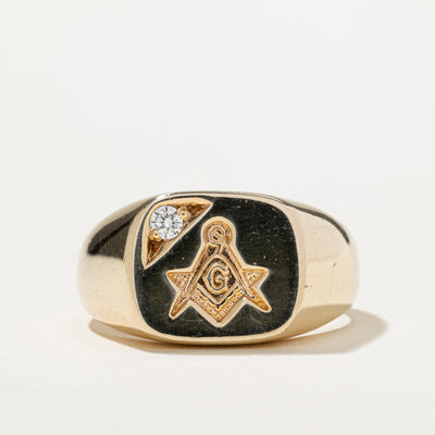 Free Masons Diamond Signet Ring | 0.08ct | SZ 12.25