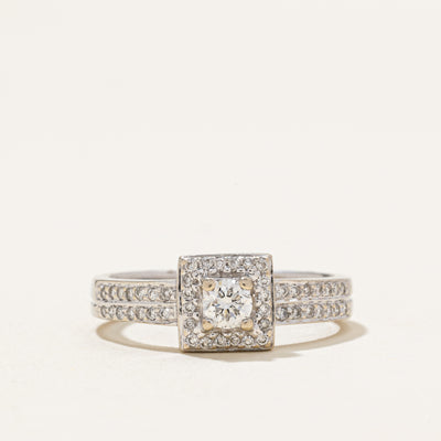 Double Row Diamond Square Halo Engagement Ring | 0.45ctw | SZ 8
