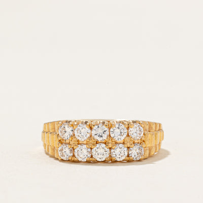 Double Row Diamond Grooved Ring | 0.87ctw | SZ 8.25