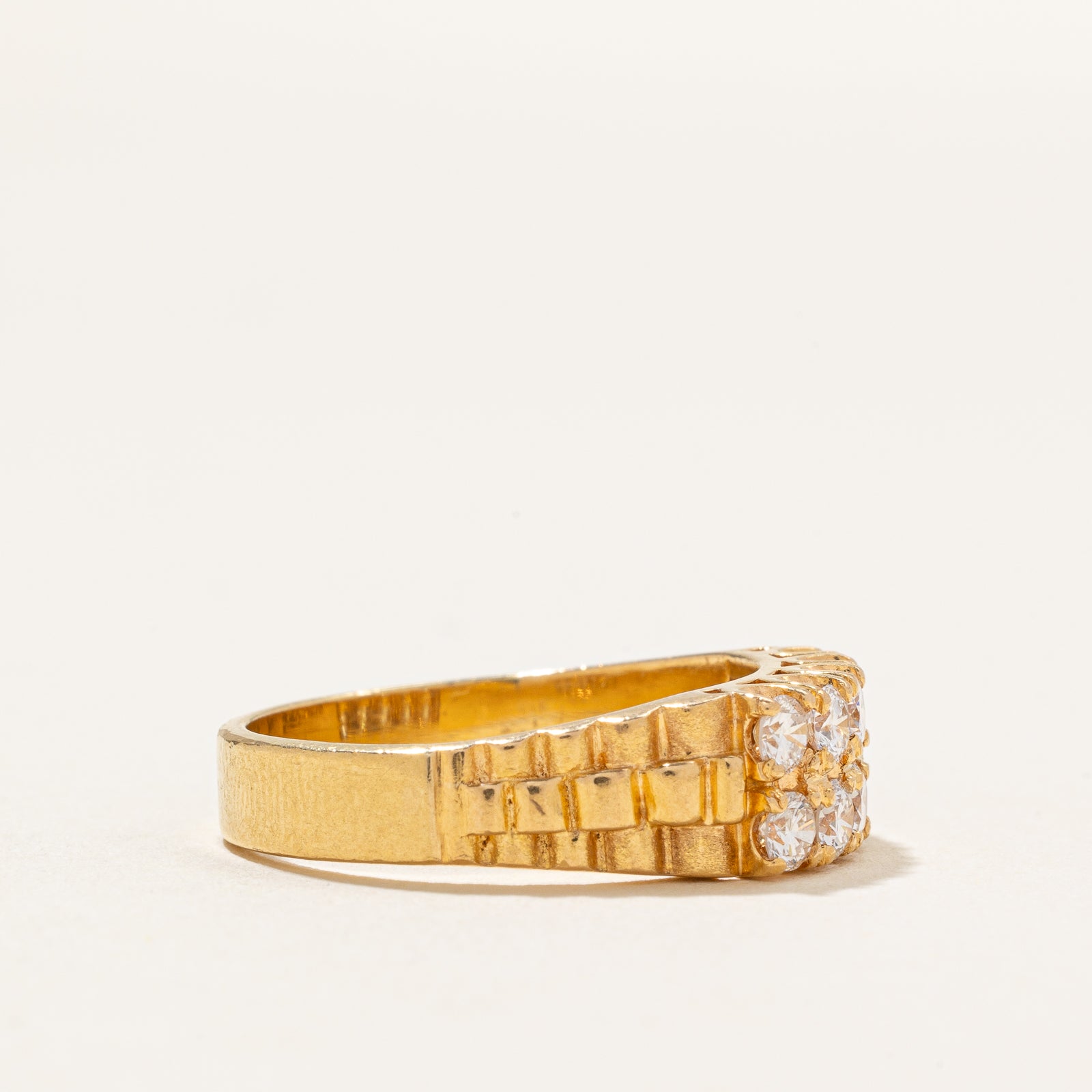 Double Row Diamond Grooved Ring | 0.87ctw | SZ 8.25