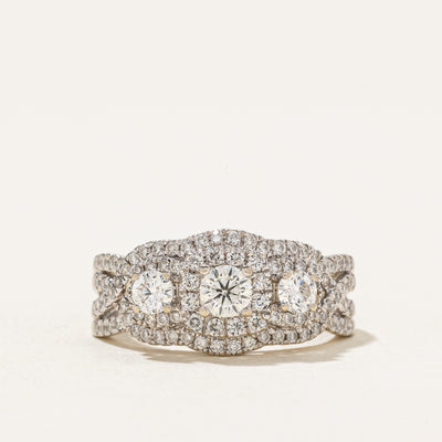 Three Halo Diamond Engagement Ring | 0.85ctw | SZ 5.5