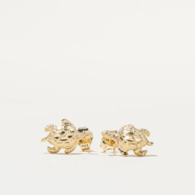 14k Yellow Gold Turtle Stud Earrings