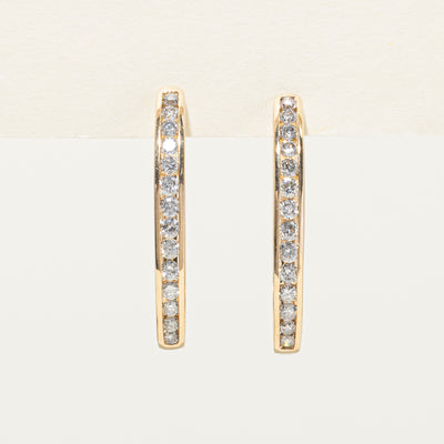 10K Channel Set Diamond Hoop Earrings | 1.05ctw
