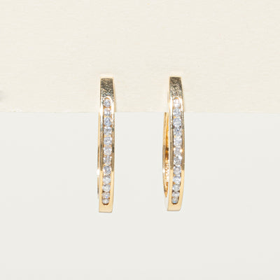 14K Channel Set Diamond Hoop Earrings | 0.44ctw