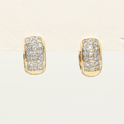 Pave Set Multi Row Diamond Huggie Earrings | 1.05ctw