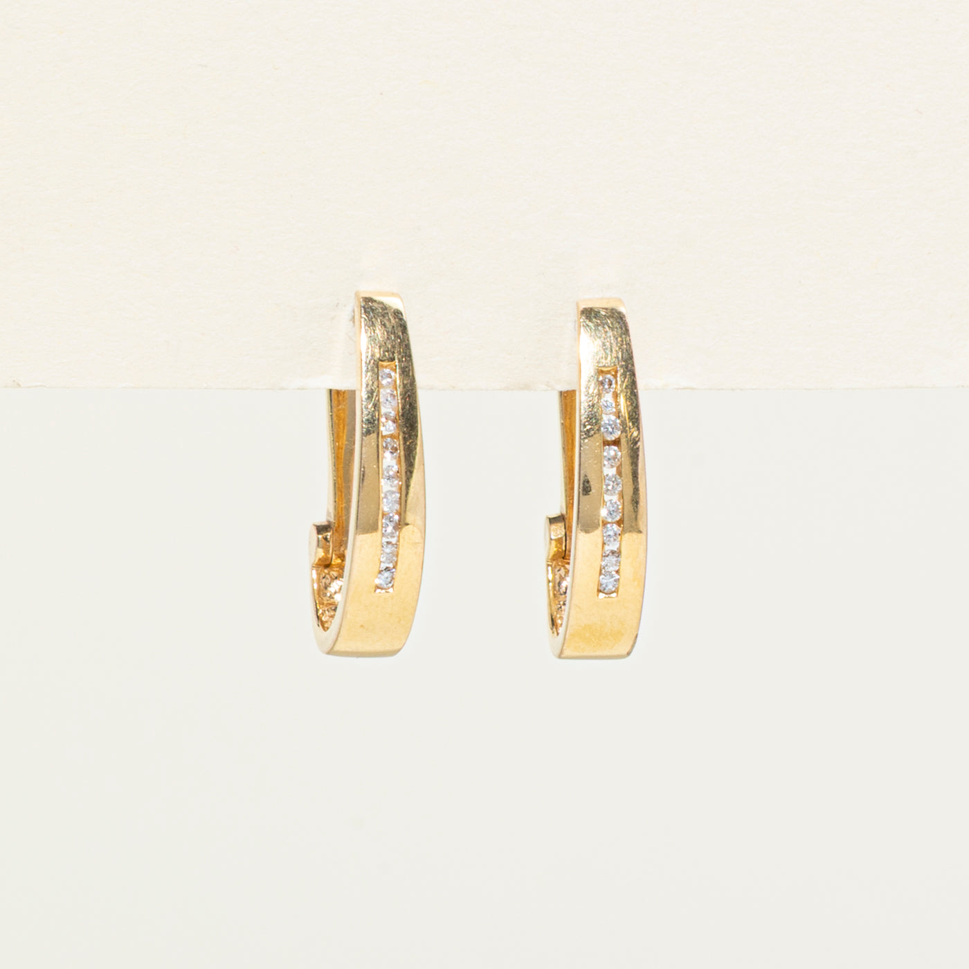 14K Channel Set Diamond Hoop Earrings | 0.12ctw