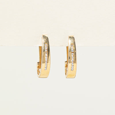 14K Channel Set Diamond Hoop Earrings | 0.12ctw