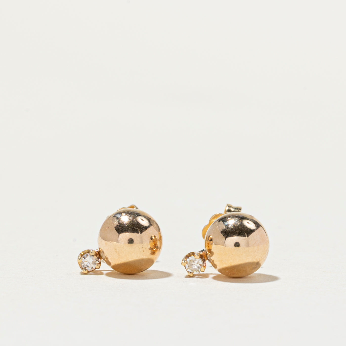14K Gold Sphere & Diamond Stud Earrings | 0.04ctw