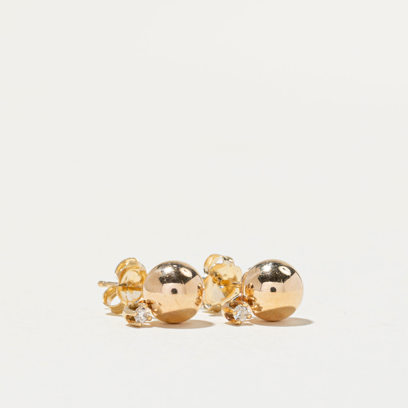 14K Gold Sphere & Diamond Stud Earrings | 0.04ctw