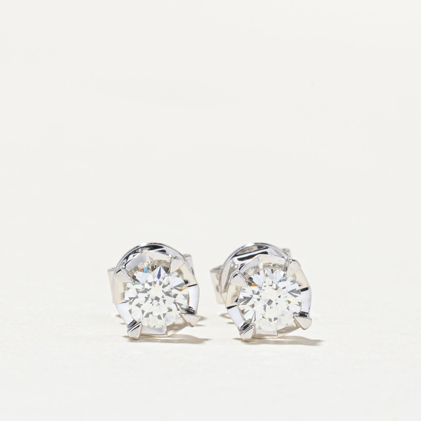 18K Basket Set Diamond Stud Earrings | 0.64ctw