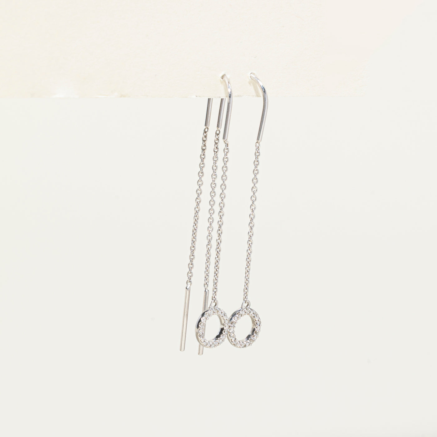 Sterling Silver Diamond Circle Threaded Drop Earrings | 0.04ctw