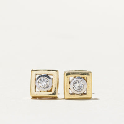 14K Bezel Set Diamond Square Shaped Stud Earrings | 0.20ctw