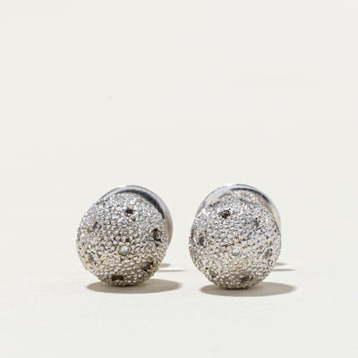 14k White Gold Textured Sphere Stud Earrings