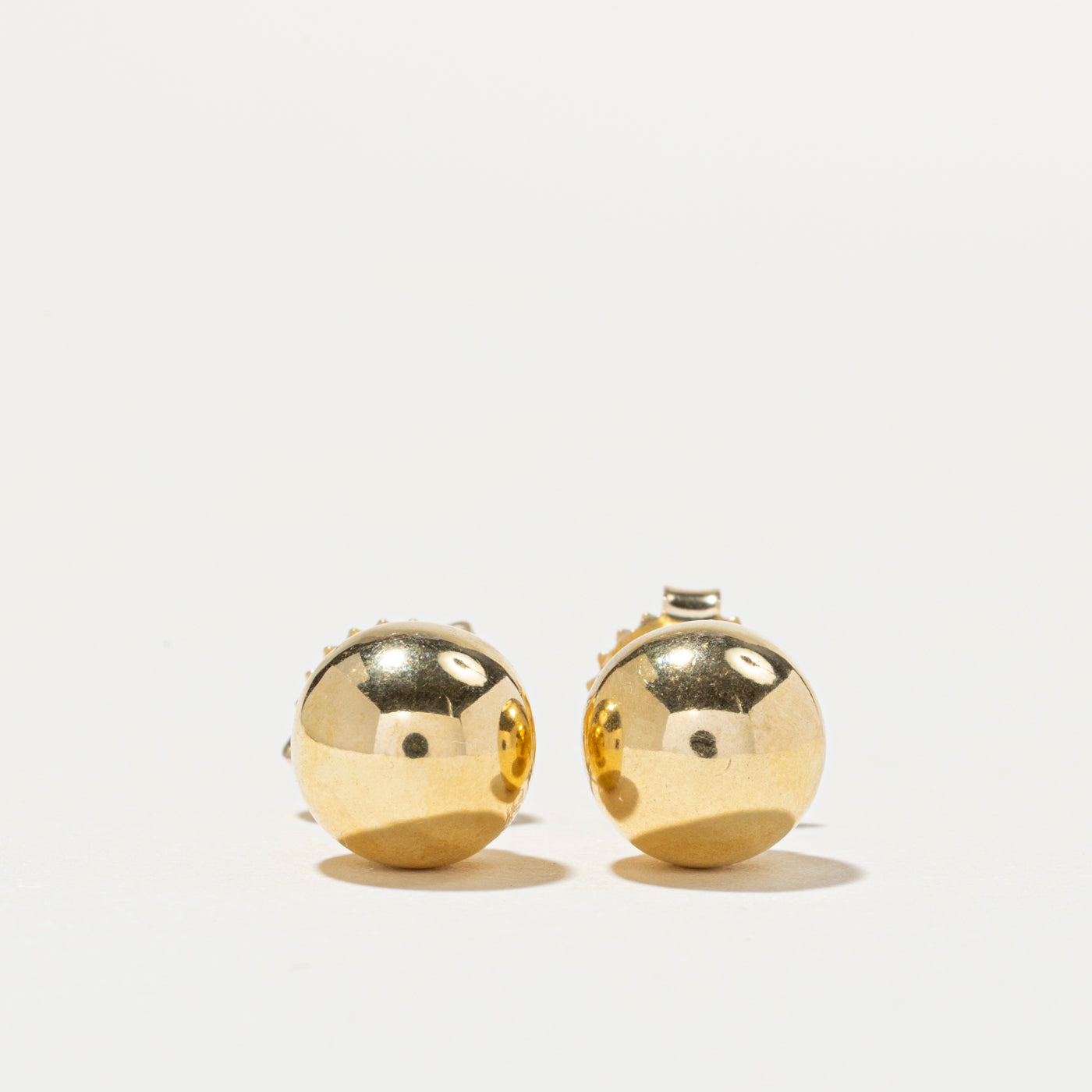 14k Yellow Gold Plain Sphere Stud Earrings
