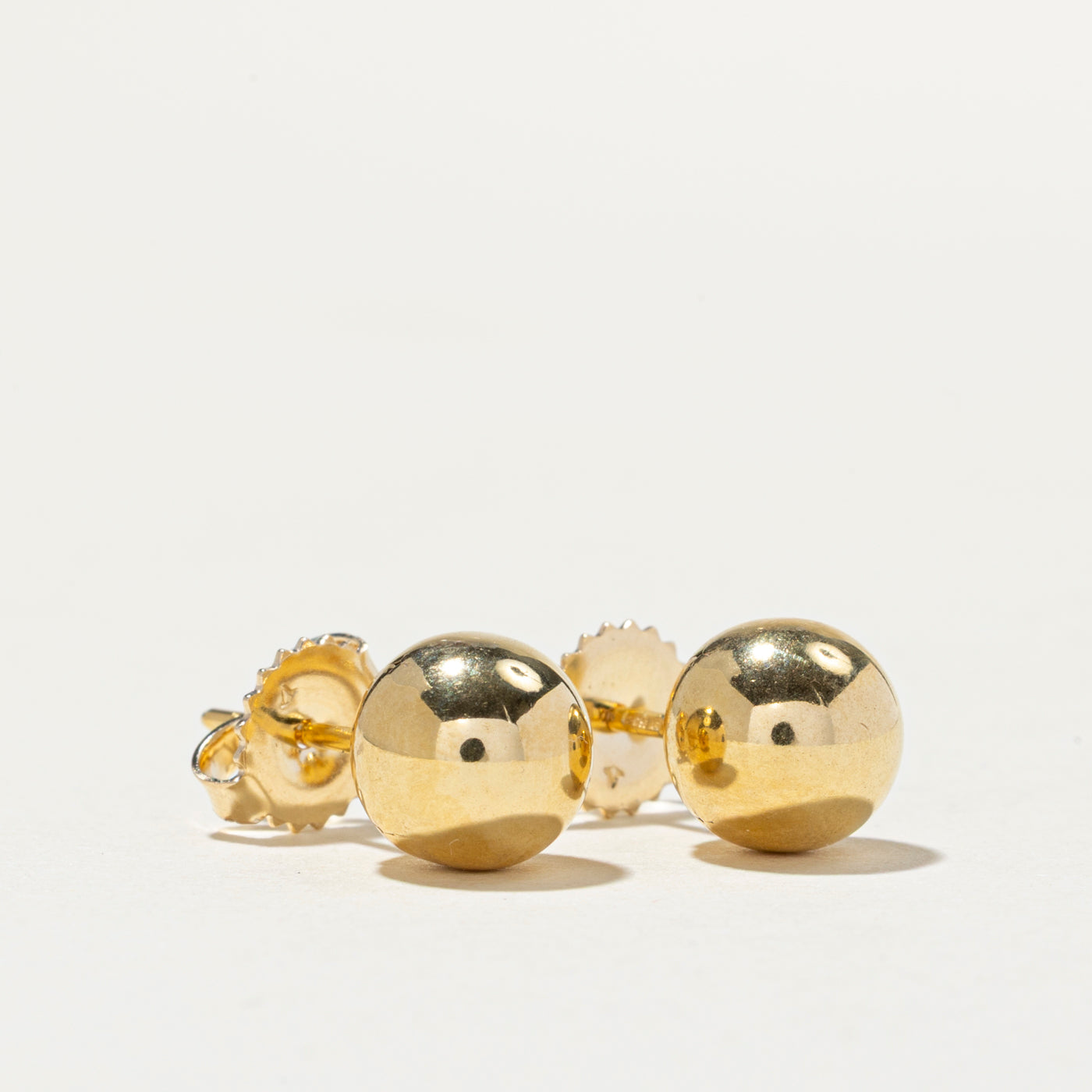 14k Yellow Gold Plain Sphere Stud Earrings