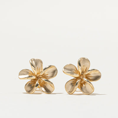 14k Yellow Gold Hibiscus Flower Stud Earrings