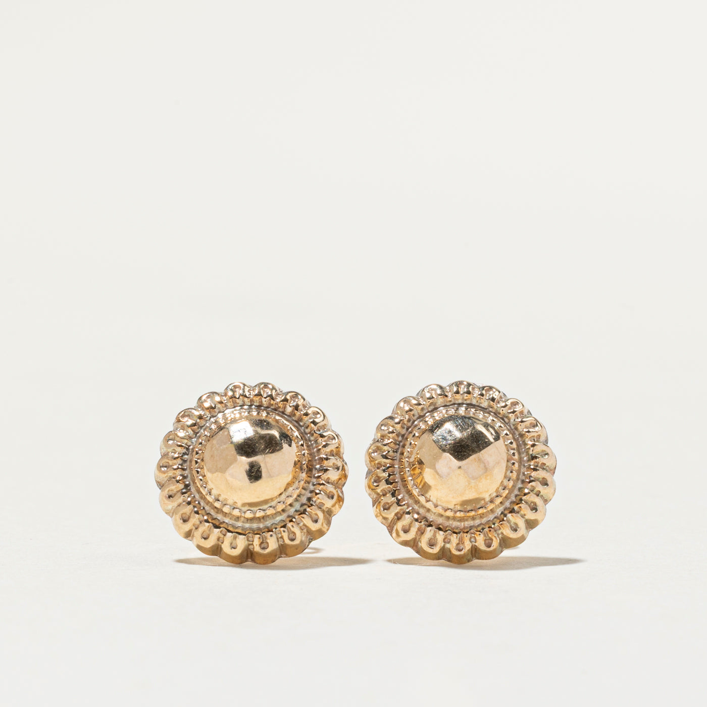 10k Yellow Gold Textured Round Stud Earrings