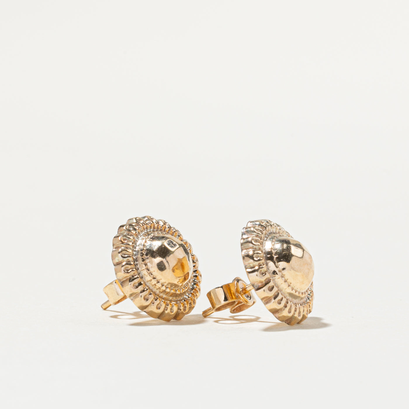 10k Yellow Gold Textured Round Stud Earrings