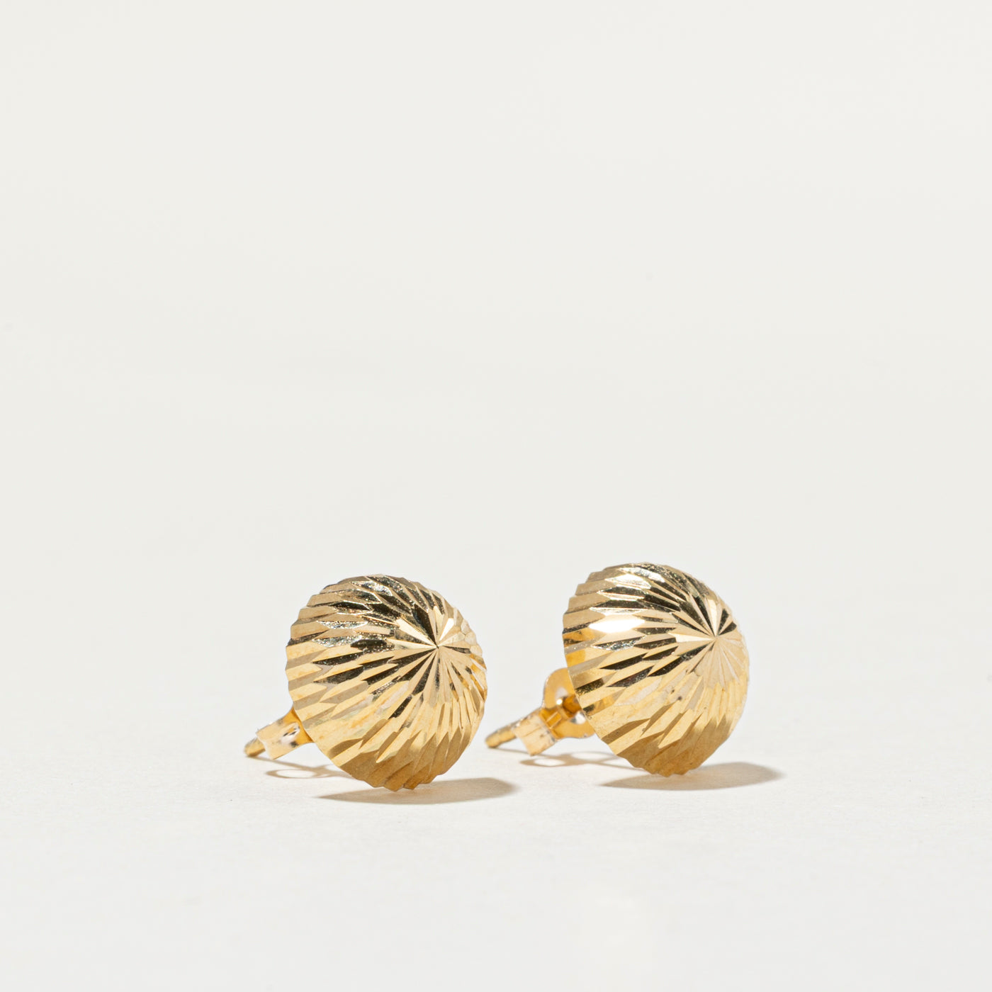 14k Yellow Gold Diamond Cut Half Sphere Stud Earrings