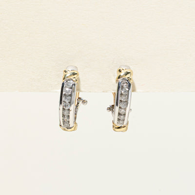 10K Two Tone Gold Diamond Huggies Earrings | 0.28ctw