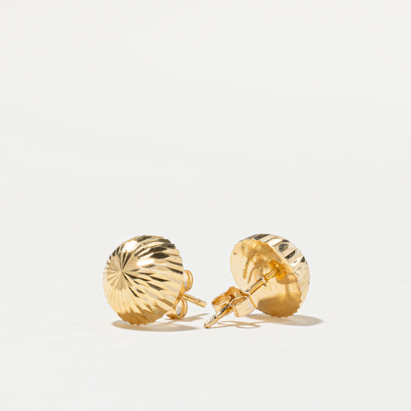 14k Yellow Gold Diamond Cut Half Sphere Stud Earrings