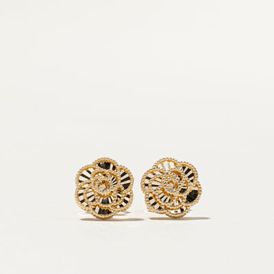 14k Yellow Gold Textured Flower Stud Earrings
