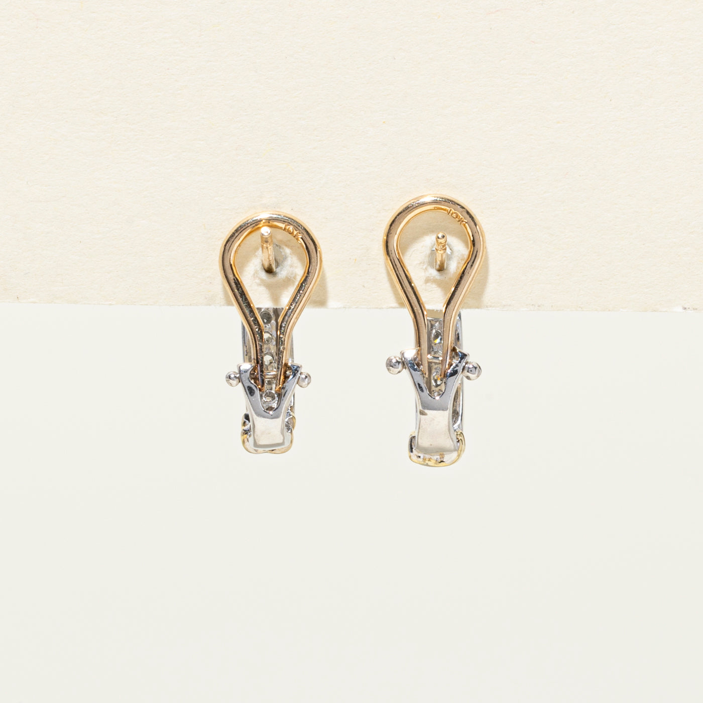 10K Two Tone Gold Diamond Huggies Earrings | 0.28ctw