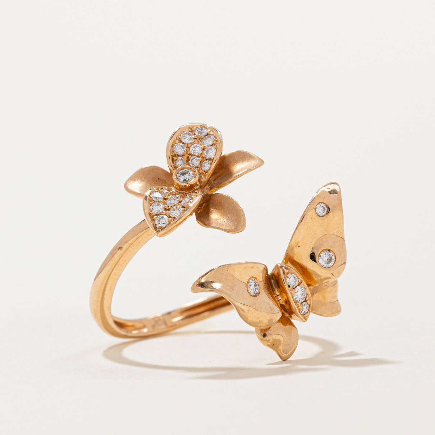 Diamond Butterfly & Flower Wrap Ring | 0.16ctw | SZ 7.5 |