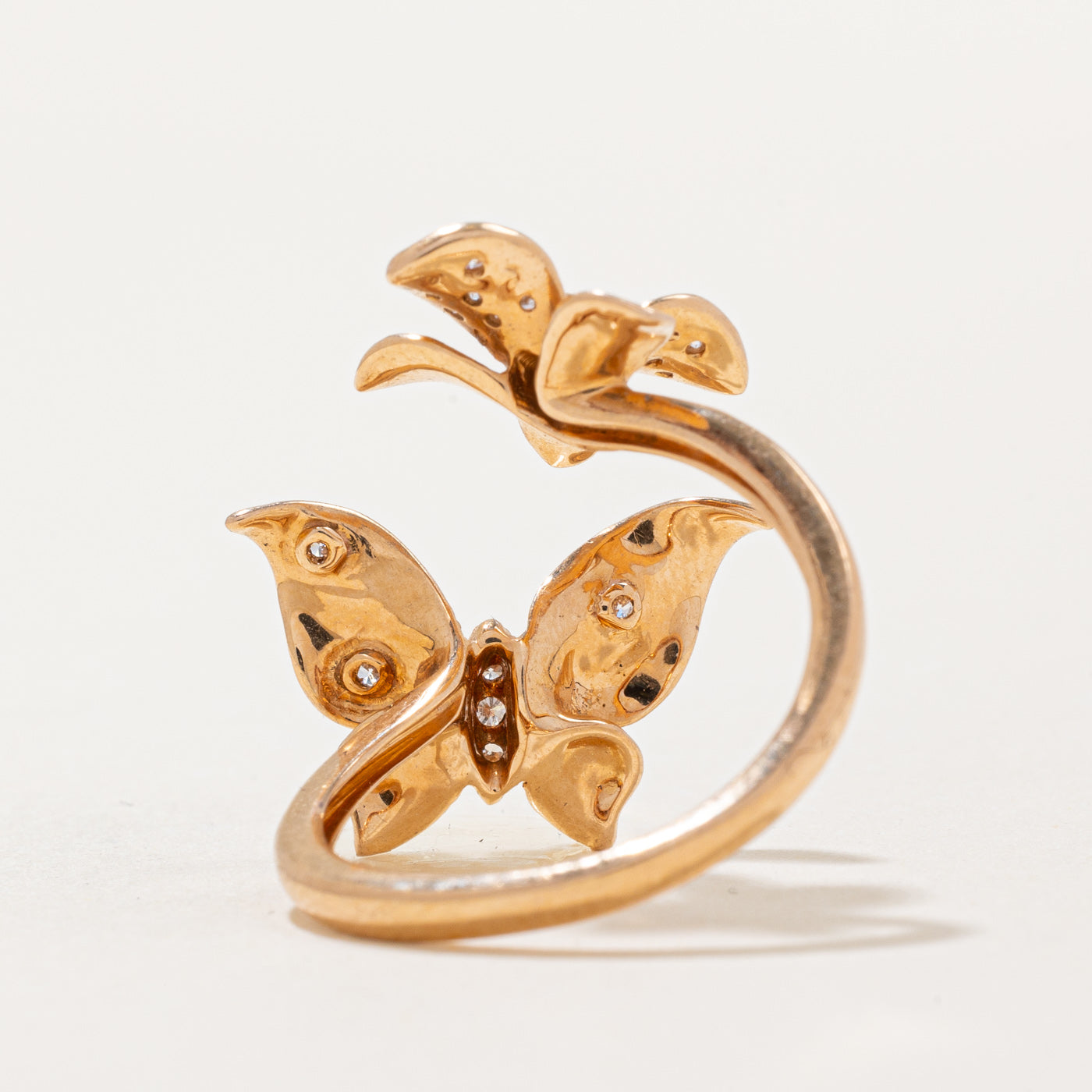 Diamond Butterfly & Flower Wrap Ring | 0.16ctw | SZ 7.5 |