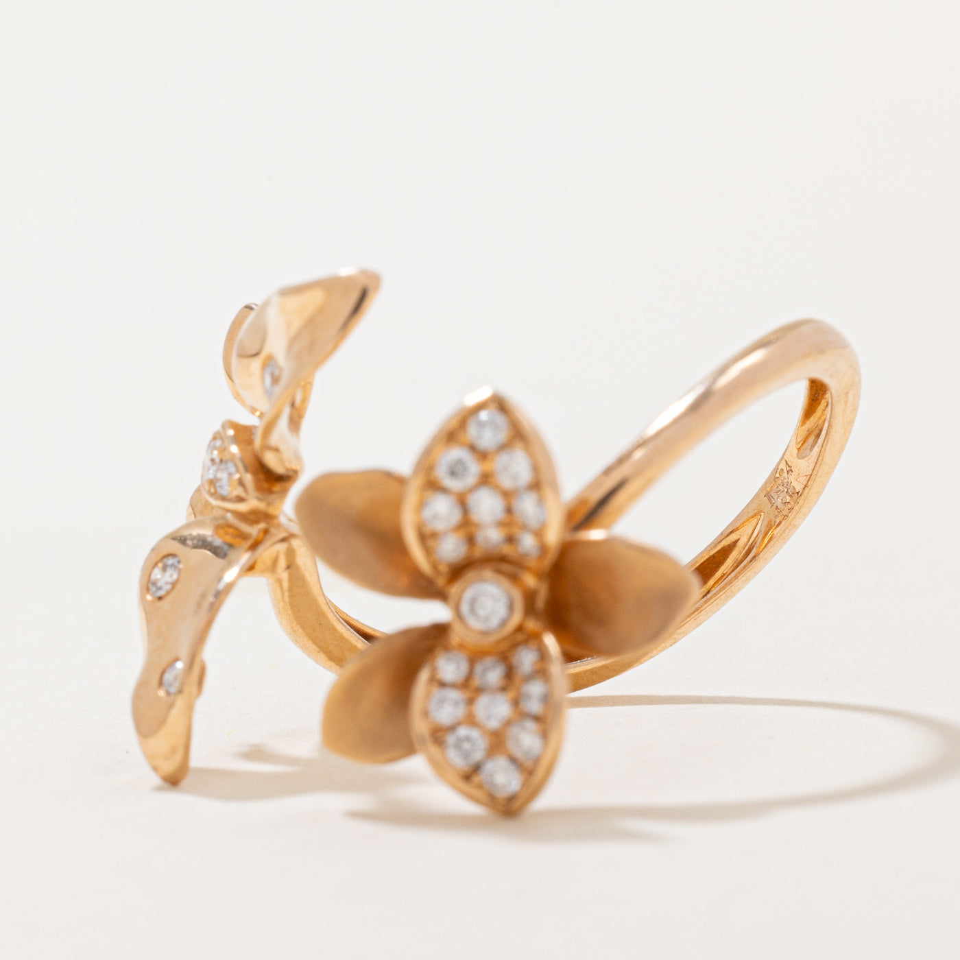 Diamond Butterfly & Flower Wrap Ring | 0.16ctw | SZ 7.5 |