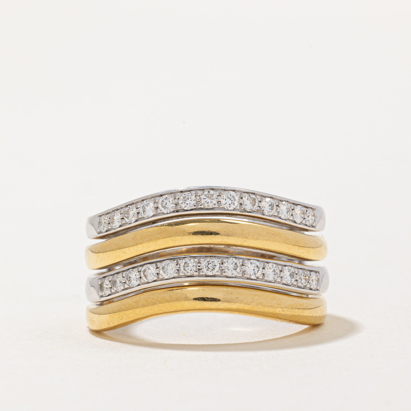 Two Tone Gold Diamond Row Wave Band | 0.34ctw | SZ 6.25 |