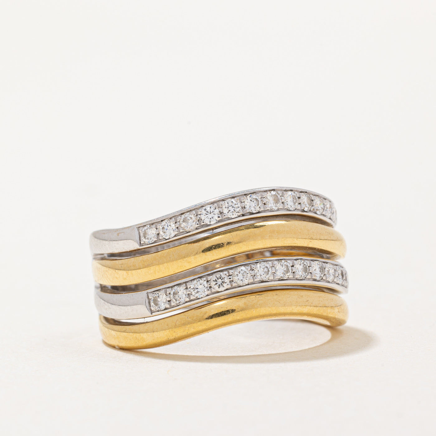 Two Tone Gold Diamond Row Wave Band | 0.34ctw | SZ 6.25 |