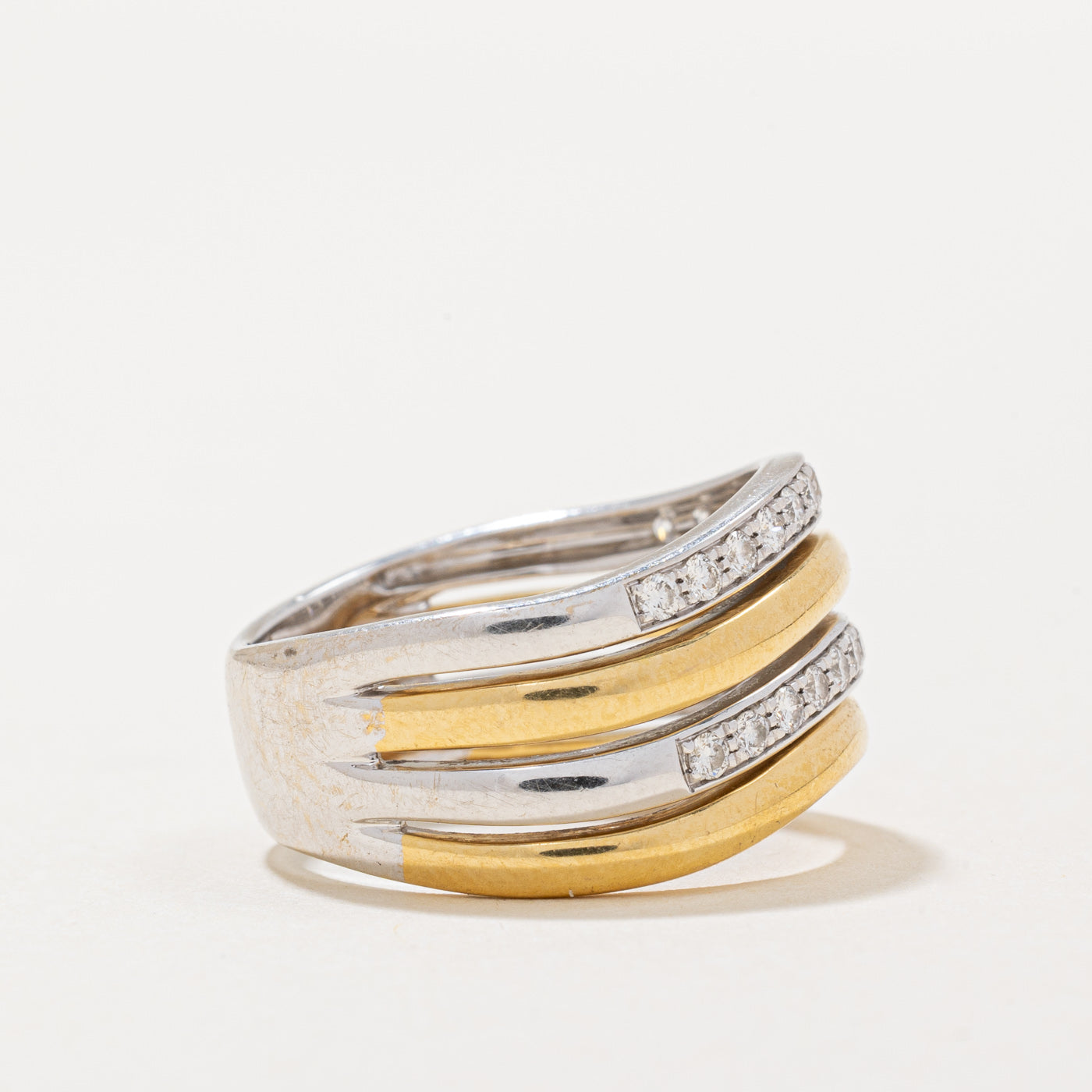 Two Tone Gold Diamond Row Wave Band | 0.34ctw | SZ 6.25 |