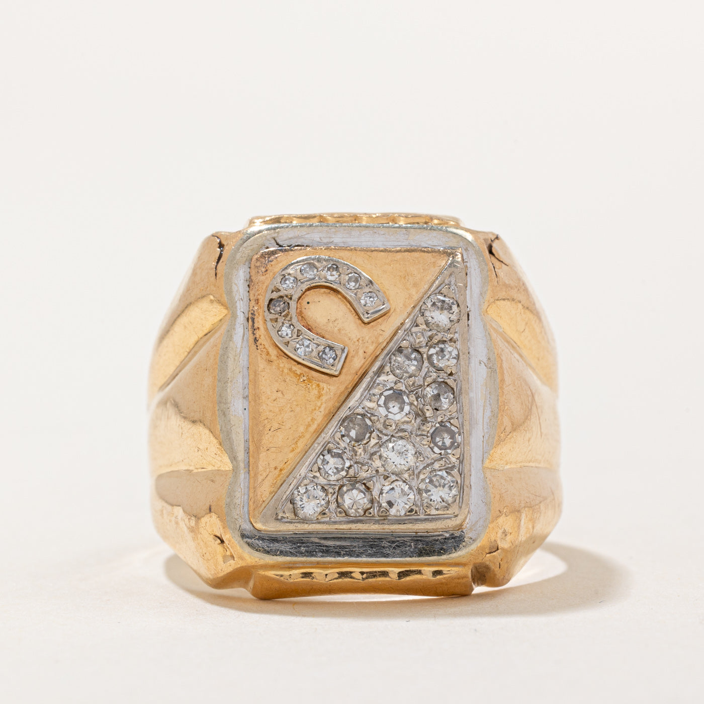 Pave Set Diamond Horseshoe Signet Ring | 0.26ctw | SZ 11.25 |