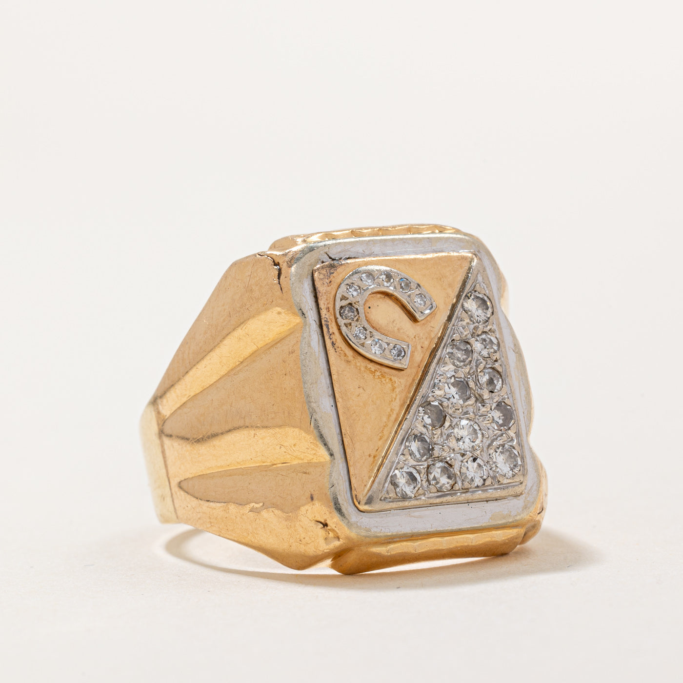 Pave Set Diamond Horseshoe Signet Ring | 0.26ctw | SZ 11.25 |