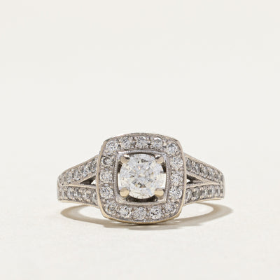 14k White Gold Diamond Halo Engagement Ring | 0.46ct, 0.64ctw | SZ 5.25 |