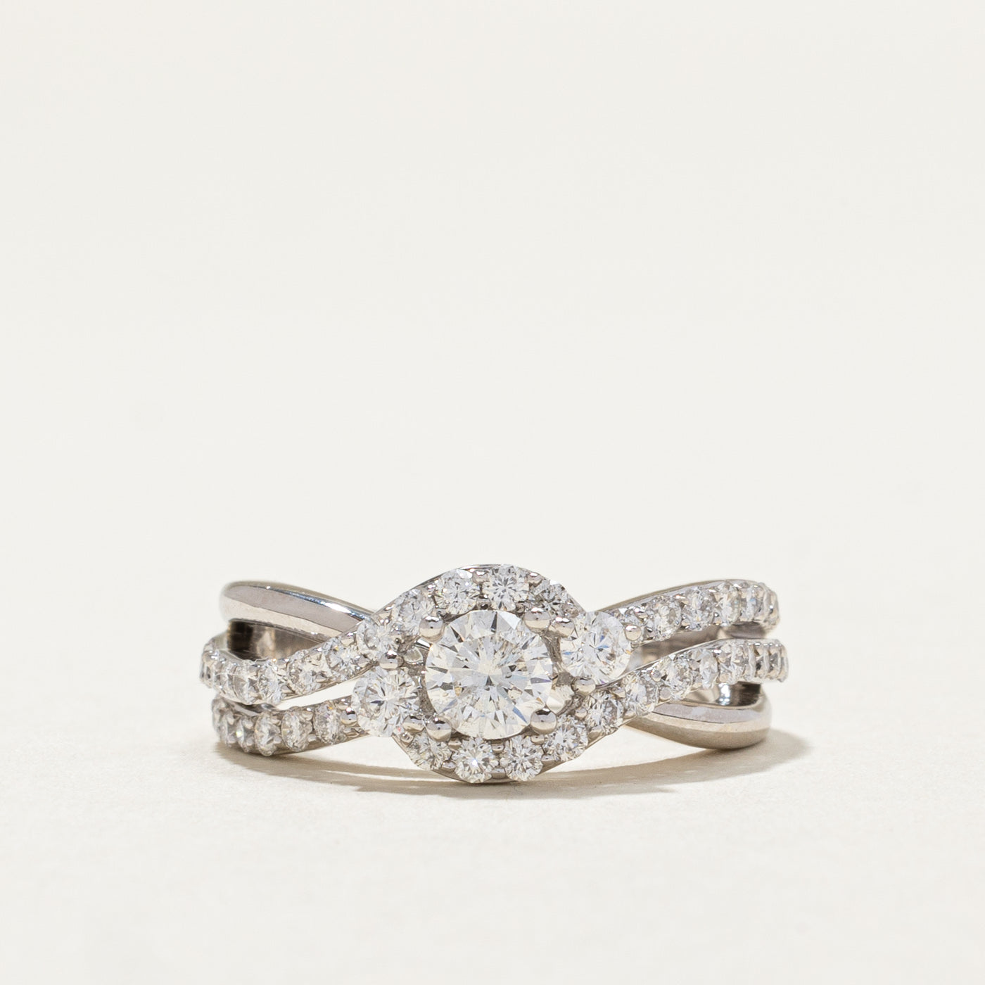 Diamond Halo Crossover Ring | 0.30ct, 0.76ctw | SZ 5 |