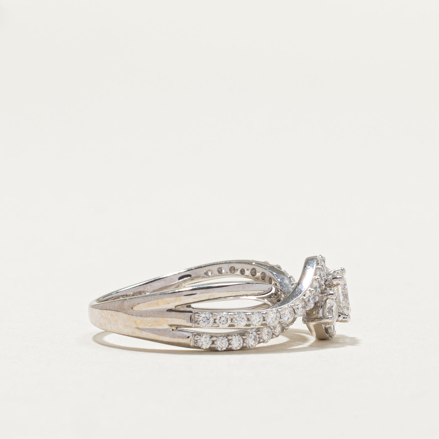 Diamond Halo Crossover Ring | 0.30ct, 0.76ctw | SZ 5 |