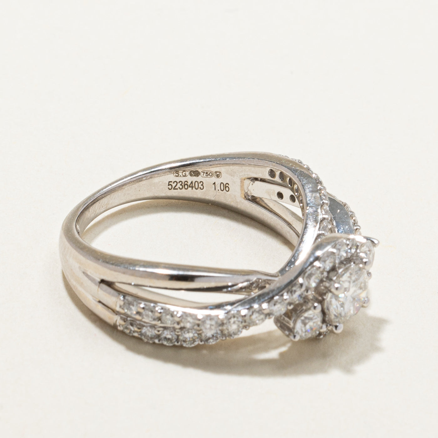 Diamond Halo Crossover Ring | 0.30ct, 0.76ctw | SZ 5 |