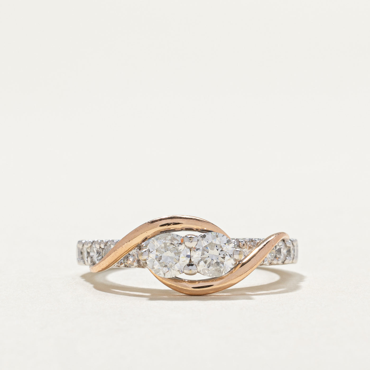 Two Tone Gold Diamond Bypass Toi et Moi Ring | 0.58ctw, 0.45ctw | SZ 7 |