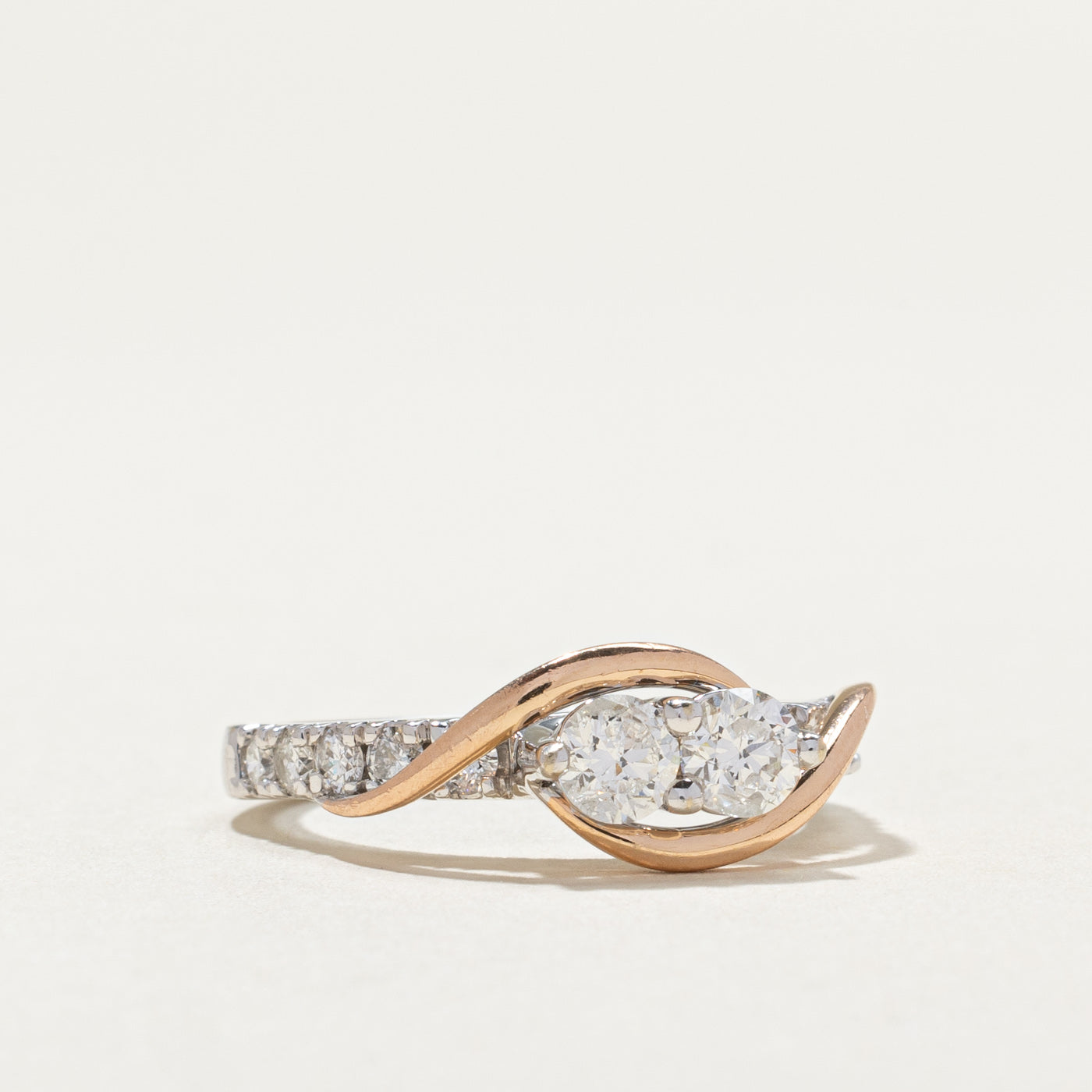 Two Tone Gold Diamond Bypass Toi et Moi Ring | 0.58ctw, 0.45ctw | SZ 7 |
