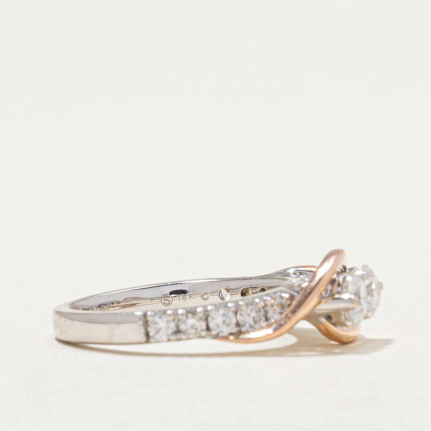 Two Tone Gold Diamond Bypass Toi et Moi Ring | 0.58ctw, 0.45ctw | SZ 7 |