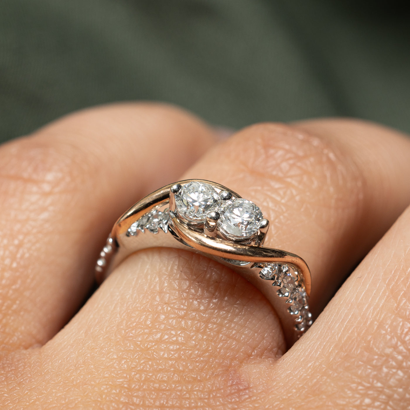Two Tone Gold Diamond Bypass Toi et Moi Ring | 0.58ctw, 0.45ctw | SZ 7 |