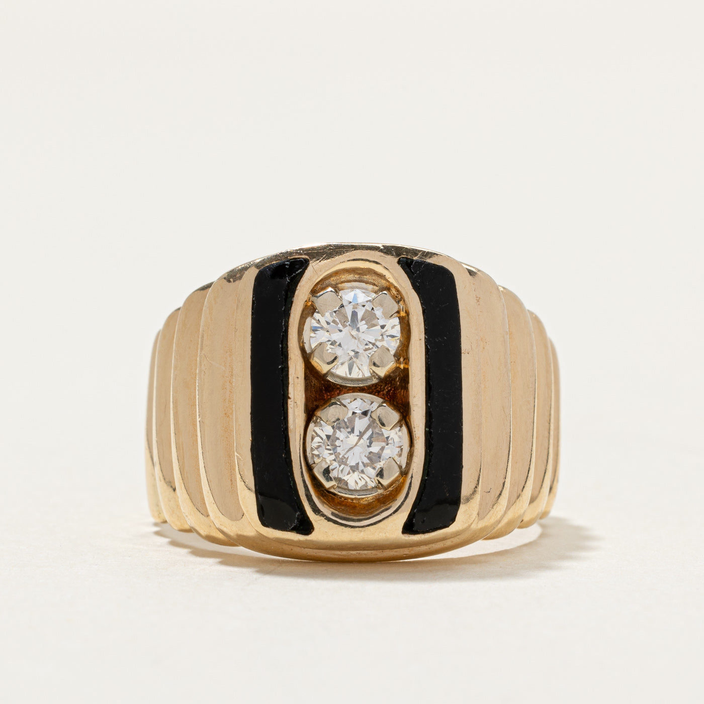 Two Stone Diamond Column Grooved Ring | 0.72ctw | SZ 8.25