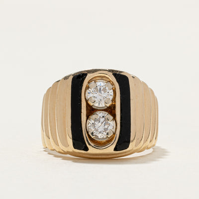 Two Stone Diamond Column Grooved Ring | 0.72ctw | SZ 8.25