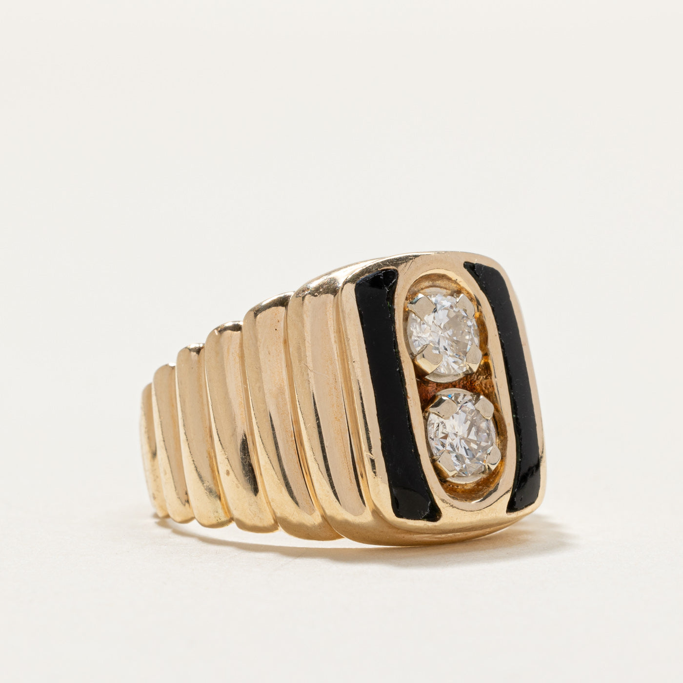 Two Stone Diamond Column Grooved Ring | 0.72ctw | SZ 8.25