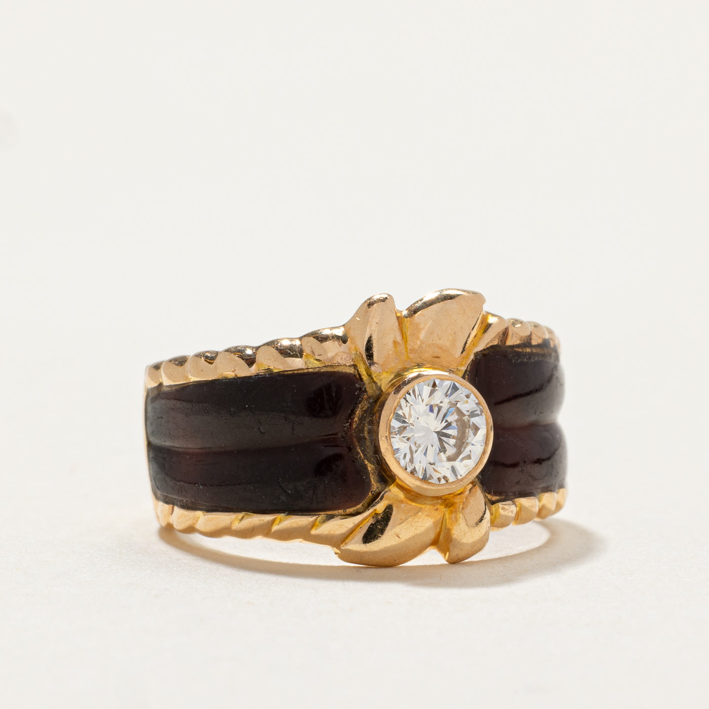 Bezel Set Diamond & Wood Inlay Ring | 0.25ct | SZ 3.75